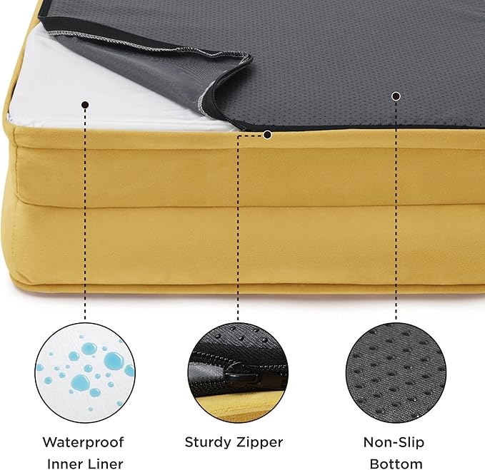 Bedsure Small Orthopedic Dog Bed - Washable Bolster Dog Sofa Beds for Small Dogs, Supportive Foam Pet Couch Bed with Removable Washable Cover, Waterproof Lining and Nonskid Bottom, Spicy Mustard