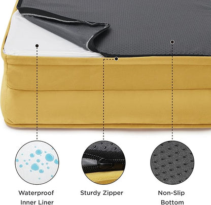 Bedsure Small Orthopedic Dog Bed - Washable Bolster Dog Sofa Beds for Small Dogs, Supportive Foam Pet Couch Bed with Removable Washable Cover, Waterproof Lining and Nonskid Bottom, Spicy Mustard
