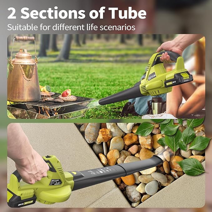 SEYVUM Leaf Blower, 20V Cordless Leaf Blower with 2 Pcs Li-ion Battery, Electric Leaf Blower for Lawn Care, 320CFM 150MPH Battery Powered Leaf Blower, for Patio, Garden Cleaning, Fast Charger Included