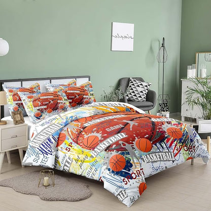 Tailor Shop Basketball Bedding Sets King Size, Basketball Comforter Sets for Kids Boys Teens,Sport Comforter Sets with 1 Comforter 2 Pillowcases…………