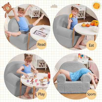Toddler Chair Sherpa Couch Sherpa Kids Chair, Cuddly Kids Chairs Comfy Toddler Plush Chair Toddler Couch Reading Chair for Kids Fuzzy Baby Chair Grey
