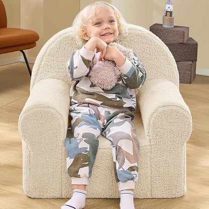 Beige Sherpa Toddler Chair, Soft Kids Plush Chair for Relaxing & Reading, Lightweight Handle Design, Easy to Clean, Removable Cover, Modern Style, 22x20x24 inches, 7.7 pounds