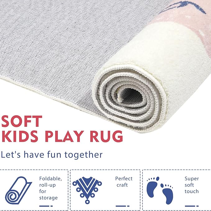 Topotdor Rainbow Sky Hopscotch Game Rugs,Kids Play Area Rugs Soft Floor Carpet for Bedroom Playroom Nursery,Great Gift for Girls & Boys,47" x 71"