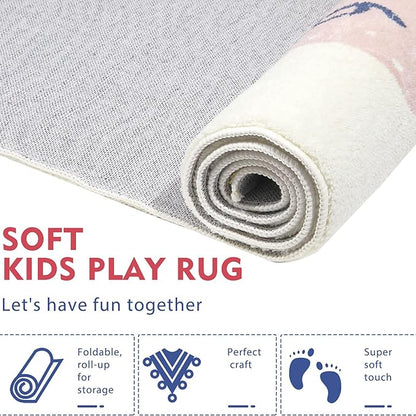 Topotdor Rainbow Sky Hopscotch Game Rugs,Kids Play Area Rugs Soft Floor Carpet for Bedroom Playroom Nursery,Great Gift for Girls & Boys,47" x 71"