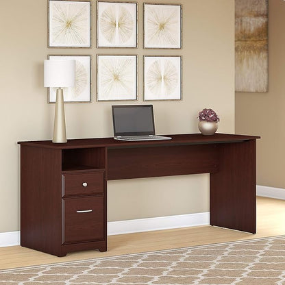 Bush Furniture Cabot Desks for Home Office with Storage and Chrome Hardware | Elegant Computer Table with Drawers, 72W, Harvest Cherry