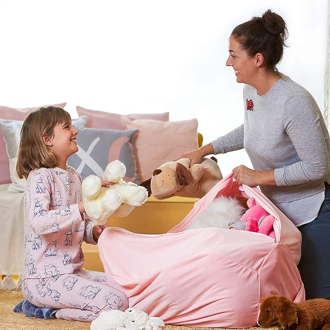 Aubliss Stuffed Animal Storage, Velvet Bean Bag Chairs Cover, Large 32" Ultra Soft Kids Toy Storage Organizer for Blankets Towels Clothes, Pink Floral