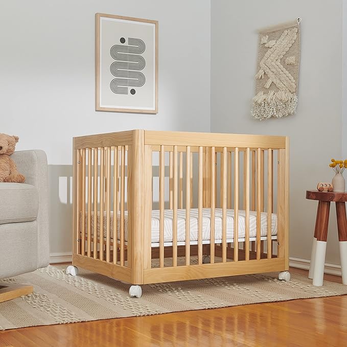 Babyletto Yuzu Convertible All-Stages Bassinet, Midi, Full-Size Crib in Natural, Greenguard Gold Certified, Portable & Adjustable with Conversion Kits and Pads Included
