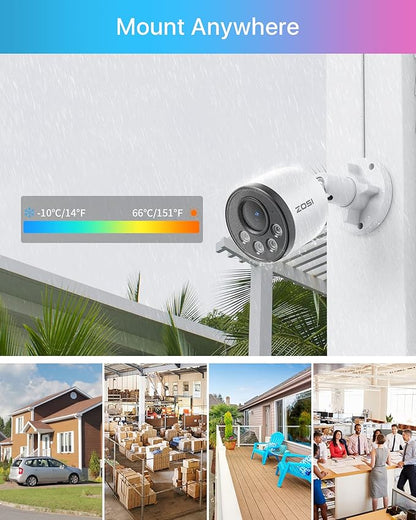 ZOSI 5MP 8CH PoE Security Camera System with Audio, 4pcs Outdoor PoE Cameras, Night Vision, Smart Human Detection, Remote Access, H.265+ 8 Channel 5MP 3K Home NVR with 1TB HDD for 24/7 Recording