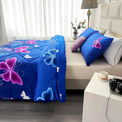 SDY 3PCS Butterfly Comforter Set Full, Butterflies Floral Comforter Set, Purple Comforter Full Size, Girls Bedroom Princess Bedding Set for Kids, Toddler, Children, Teenage, Baby, Women…