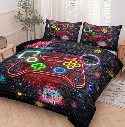 NINENINE Full Size Bedding Sets for Boys 5PCS Gaming Comforter Gamer Bedding Sets for Boys Bed in A Bag Gamer Comforter Sets (1Comforter, 1Flat Sheet, 1Fitted Sheet, 2Pillowcases)…