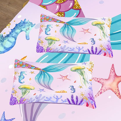NINENINE Girls Mermaid Bedding Set,Mermaid Tail Comforter Set,Twin Size Bedding Sets for Girls,Princess Toddler Bedding Sets for Girls with 1 Comforter 1 Pillowcase…