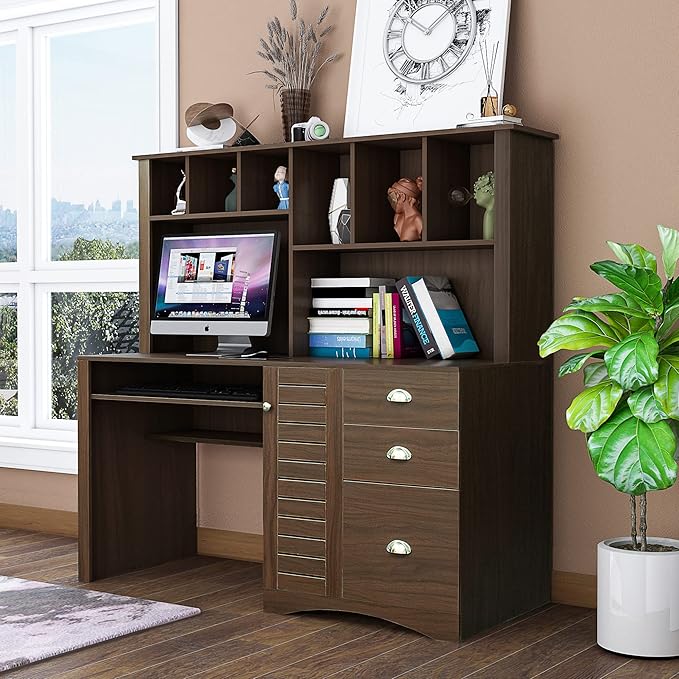 NicBex Laik-DW-00017-DX Desks, 59.06" W x 23.62" D x 57.68" H, Walnut