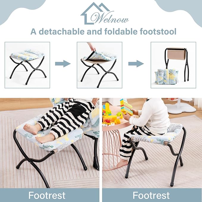 Welnow Toddler Kids Lazy Chair with Ottoman, Glow in The Dark Accent Comfy Lounge Children Armchair Couch with Removable Cover, Detachable Reading Chair with Footrest for Boy or Girl
