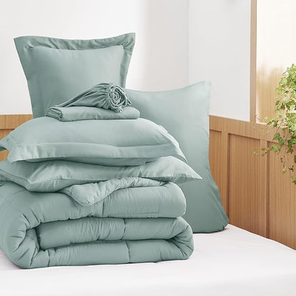 Bedsure Sage Green Twin XL Comforter Set - 5 Pieces Solid Twin XL Bed in a Bag for College, Twin XL Bed Set Sage Green with Comforters, Sheets, Pillowcase & Sham, Extra Long Twin Comforter Set
