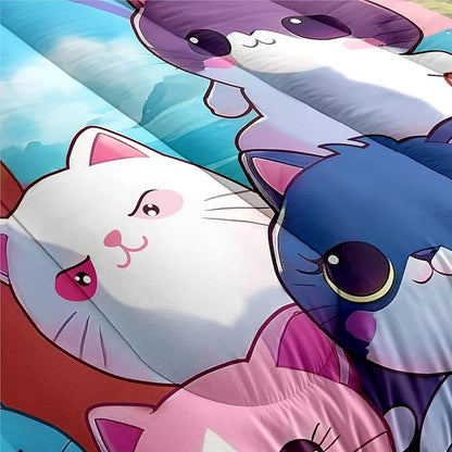 Cat Bedding Set Full Size - Girls Bedding Cute Cat Comforter Set for Girls Kids Teens Soft Breathable Animal Bedding Kid Comforter Set for All Season, 1 Comforter 2 Pillowcase