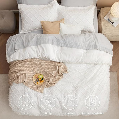 Bedsure Twin/Twin XL Comforter Set - Ivory Boho Twin Extra Long Comforter Set for College, Shabby Chic Dorm Bedding Set, 2 Pieces Modern Farmhouse Bed Set, includes 1 Pillow Sham