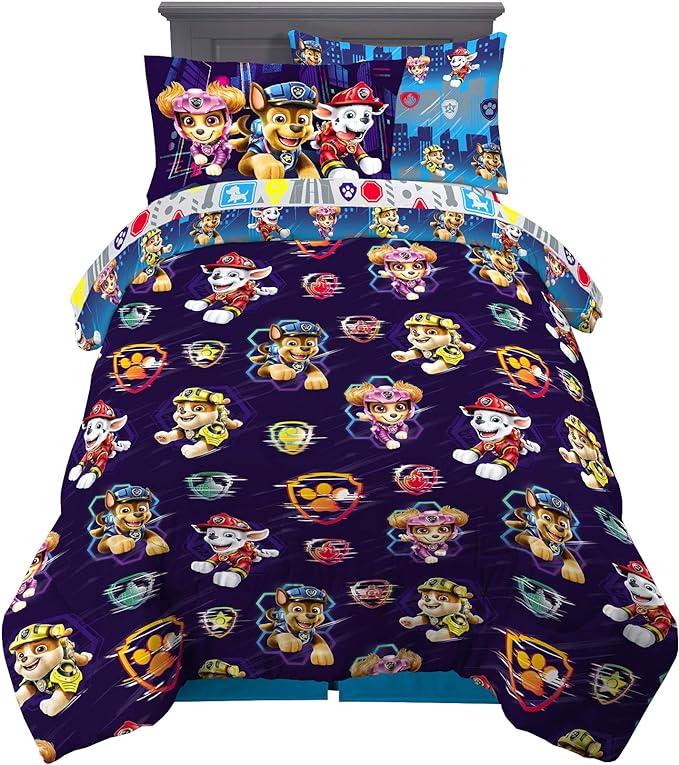 Franco Kids Bedding Super Soft Comforter and Sheet Set with Sham, 5 Piece Twin Size, Paw Patrol Movie