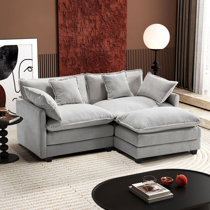 Ihanherry 111.4" L Shaped Modern Sofa Modular Sectional Cloud Couch with Ottoman, 4-Seat Chenille Deep Seat Sofa with Pillow for Living Room, Bedroom and Apartment, Beige