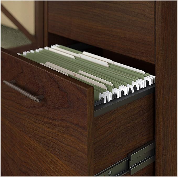 Bush Furniture Key West 60W L Shaped Desk with 2 Drawer Mobile File Cabinet in Bing Cherry