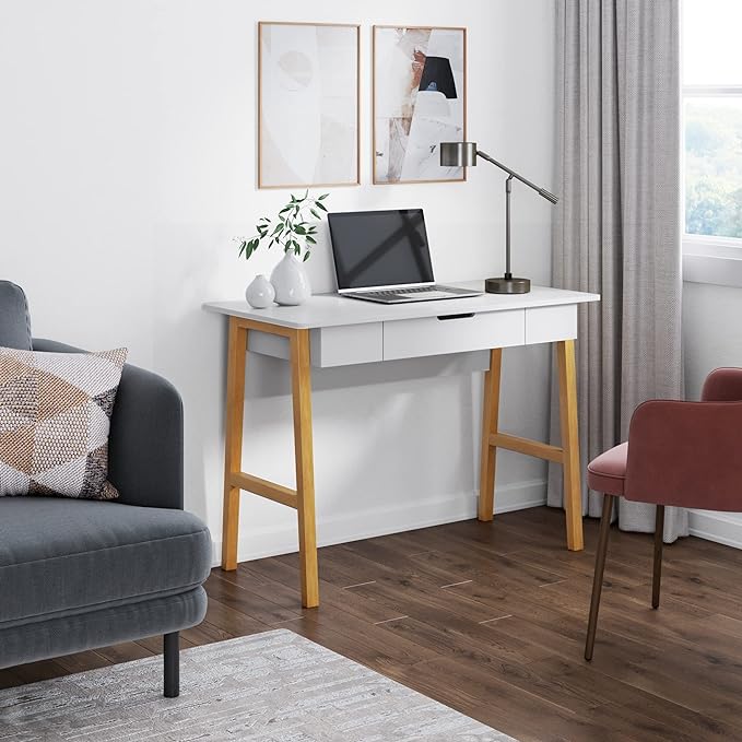 Nathan James Jacklyn Modern Home Office Writing Desk, White/Brown