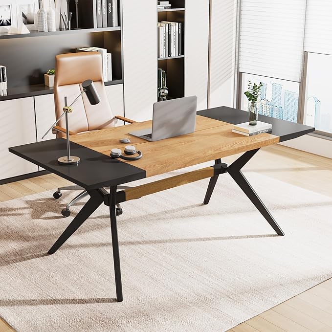 63" W Executive Desk, Extra Sturdy Thickened Wooden Workstation Study Desk Computer Desk Large Home Office Writing Desk for Home Office