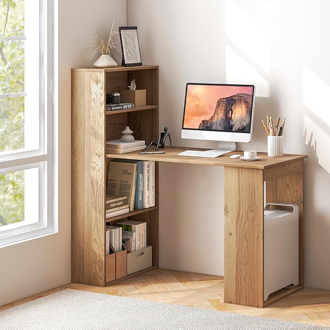 Computer Desk with Shelves, Natural