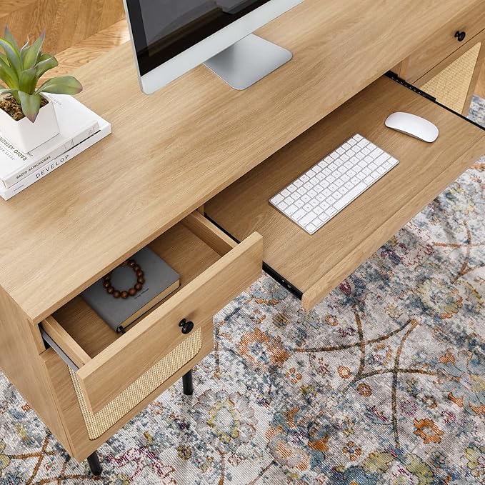 Modway Chaucer Modern Wood Grain Computer Office Desk, Oak