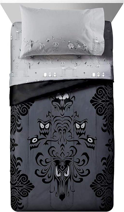 Jay Franco Disney Haunted Mansion Happy Haunts Damask 7 Piece Full Bed Set - includes Reversible Comforter & Sheet Set - Super Soft Fade Resistant Microfiber - (Official Disney Product)