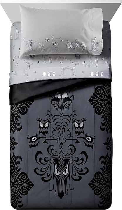 Jay Franco Disney Haunted Mansion Happy Haunts Damask 7 Piece Full Bed Set - includes Reversible Comforter & Sheet Set - Super Soft Fade Resistant Microfiber - (Official Disney Product)