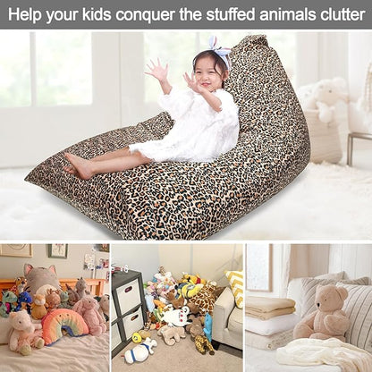 Jorbest Stuffed Animal Storage Bean Bag Chair Cover for Kids and Adults, Bean Bag Stuffed Animal Storage, Luxury Velvet Leopard Print Bean Bag Covers Only without Filling, (200L/52 Gal)