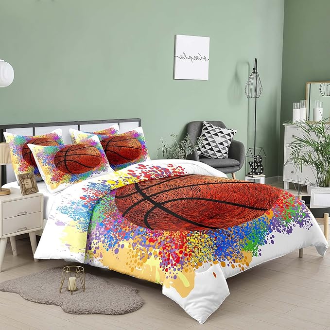 Tailor Shop Twin Size Comforter Set,Basketball Bedding Set for Boys Kids Teens,Sports Kids Basketball Comforter Sets with 1 Pillowcases