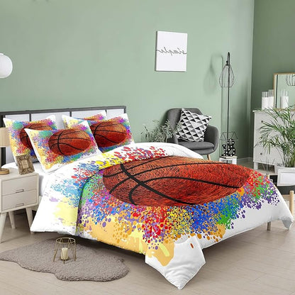 Tailor Shop Twin Size Comforter Set,Basketball Bedding Set for Boys Kids Teens,Sports Kids Basketball Comforter Sets with 1 Pillowcases