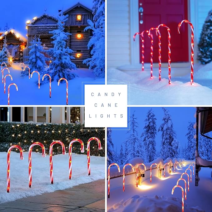 24-Pack Upgraded Solar Christmas Candy Cane Lights, Solar Pathway Lights Waterproof, Christmas Decorations Outdoor with 8 Modes for Party Patio Garden Lawn Yard Decor