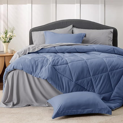 Bedsure Infinity Blue California King Size Comforter Set - 7 Pieces Reversible California King Bed in a Bag, California King Infinity Blue and Grey Bed Set with Comforters, Sheets, Pillowcases & Shams