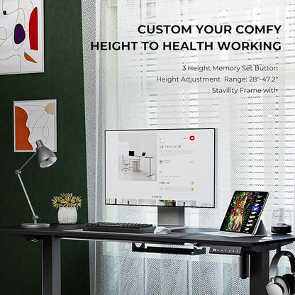 Electric Standing Desk,Adjustable Height Desk With Curved Desktop, Stand Up Desk With 2 Metal Hooks & Cable Organizer Box, Powerful Motor For Fast Switch From Sit To Stand Position 55x24 Black