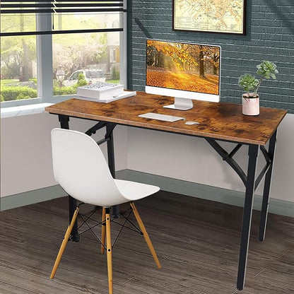 TEMI Folding Desk 31.5", Computer Desk for Home Office, Folding Table No Assembly Required, Office Desk for Small Space, Small Desk with Stable Black Frame, Rustic Brown