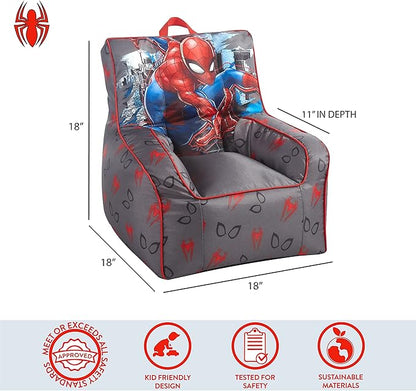 Idea Nuova Marvel Spiderman Toddler Nylon Bean Bag Chair with Piping & Top Carry Handle, Large