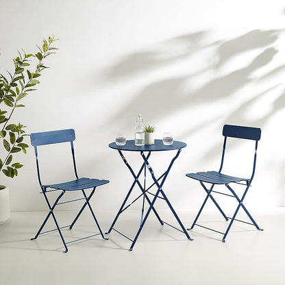Crosley Furniture CF7390-NV Karlee Retro Metal Indoor/Outdoor 3-Piece Bistro Set with Table and 2 Chairs, Navy