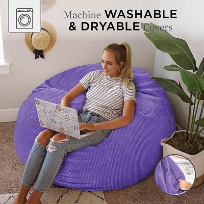 CordaRoy's Chenille Bean Bag - Convertible Bean Bag Chair & Bed - Machine-Washable Chenille Fabric Cover - for Basement, Living Room, Game Room, Dorm & More - Full Size - Very Peri Purple