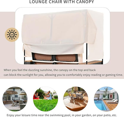 Outdoor Patio Conversation Set, 2-Piece Patio Bench Rattan Roof Set, Effective UV Protection Fabric & Waterproof Cushions and Adjustable Backrest for Garden, Backyard and Porch