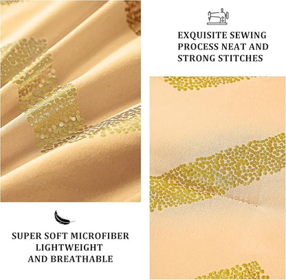 Yellow Gold Comforter Set Twin Size Metallic Bedding Set for Girls Lightweight Microfiber Comforter Set,3 Piece (1 Matching Sham + 1 Decorative Pillow)