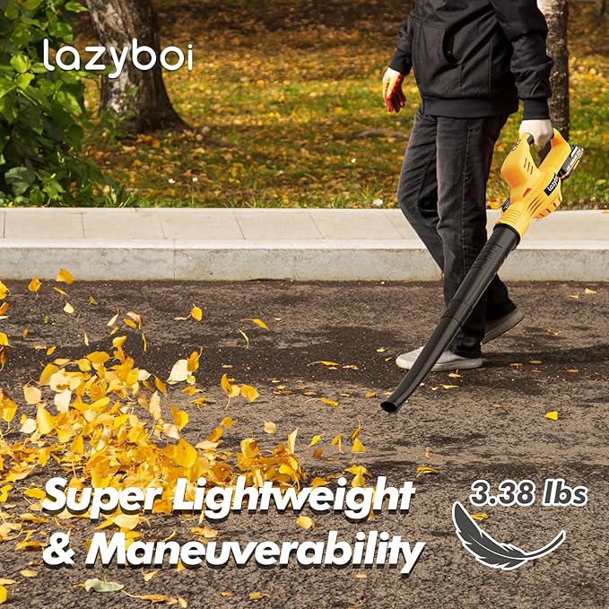 Leaf Blower Cordless - 21V Electric Cordless Leaf Blower with 2 Batteries and Charger, 2 Speed Mode, 2.0Ah Lightweight Battery Powered Leaf Blowers for Lawn Care, Patio, Blowing Leaves Lemon Yellow