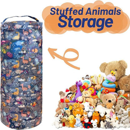 Dinosaur Stuffed Animal Storage Bean Bag Cover for Kids - Organize, Sit, Play & Box Help Promote Comfort and Relaxation - Perfect Playroom & Bedroom Plush Toys Beanbag, Cylinder, Best Gift for Kids