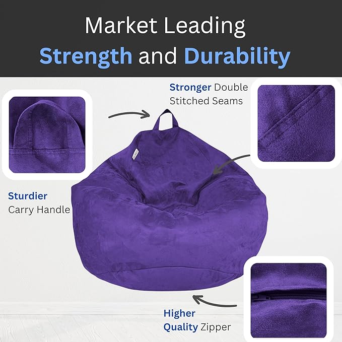 Bean Bag Chair Cover 3.5 ft (No Filler) | XL Stuffed Animal Storage | Double Stitched | Long Durable Zipper | Premium Microsuede…