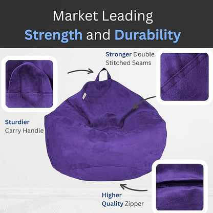 Bean Bag Chair Cover 3.5 ft (No Filler) | XL Stuffed Animal Storage | Double Stitched | Long Durable Zipper | Premium Microsuede…