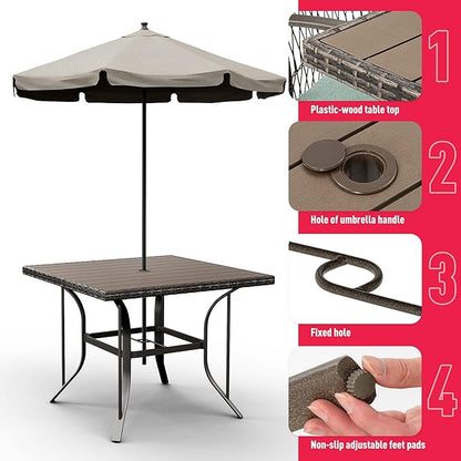 Pamapic 5 Piece Patio Dining Set, Green, Weather Resistant PE Rattan Table and Chairs, Comfortable Cushions, Easy Maintenance