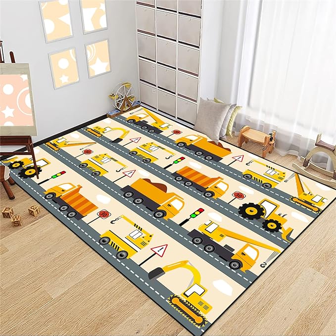 Construction Rug Car Rug Construction Rugs for Boys Room Cartoon Truck Area Rug Construction Play Mat Car Rug for Boys Room Construction Decor for Boys Room 3'×4'