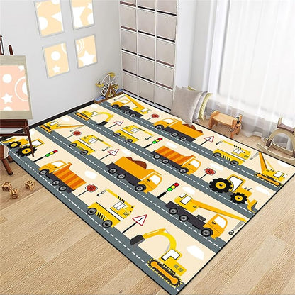 Construction Rug Car Rug Construction Rugs for Boys Room Cartoon Truck Area Rug Construction Play Mat Car Rug for Boys Room Construction Decor for Boys Room 3'×4'