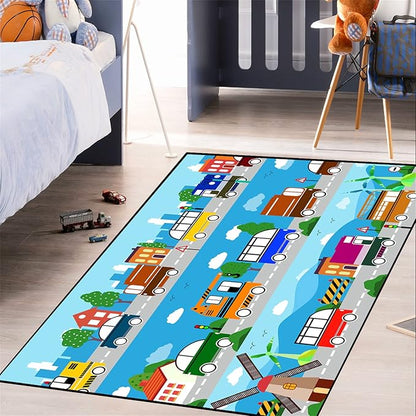 Car Carpet for Kids Kids Rugs for Playroom Car Track Rug Road Rug for Kids Car Play Rug Road Carpet for Toy Cars Car Track Rugs for Boys Car Rug for Boys Room 4'5''×6'