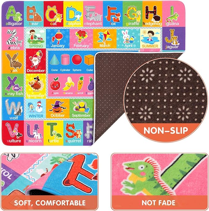 IMIKEYA Play Rugs Playroom Mat with Colorful Pattern, Playtime Collection ABC Alphabet, Seasons, Months, Fruit and Shapes Playmat Educational Rug for Kids Playroom Bedroom, 55 x 43.3 Inch